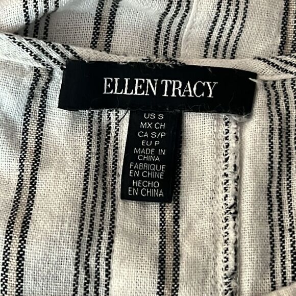 Ellen Tracy Linen Blend Ticking Stripe Tee Small - Picture 9 of 9